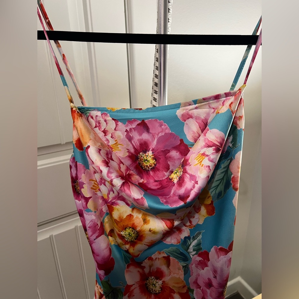 IRIS Floral Gardens Slit Asymmetric Maxi Body-con Dress Women’s size Small - Picture 9 of 16